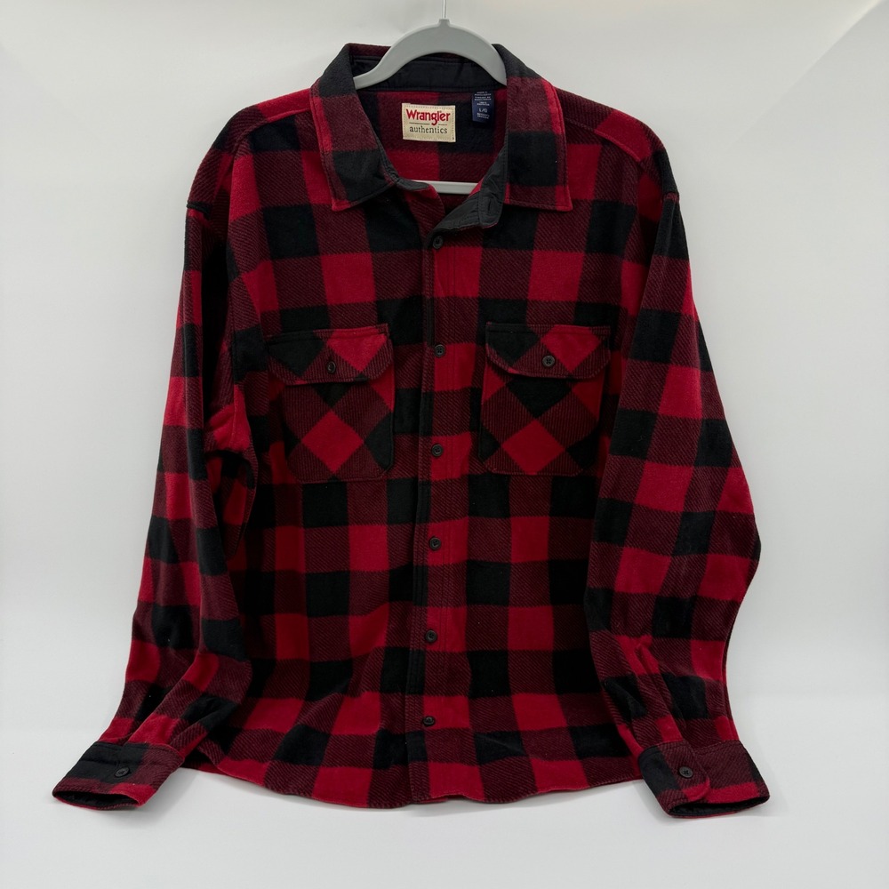 Wrangler Authentics Mens Fleece Buffalo Plaid Button Down Shirt Red Black‎ L NWT